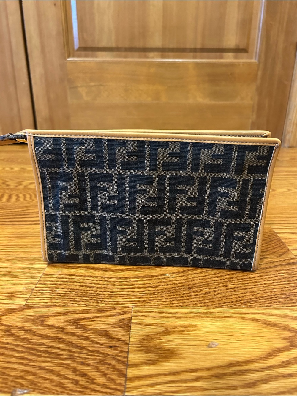 Fendi Men's FF Monogram Toiletry Pouch in Navy and Tan - Picture 3 of 3